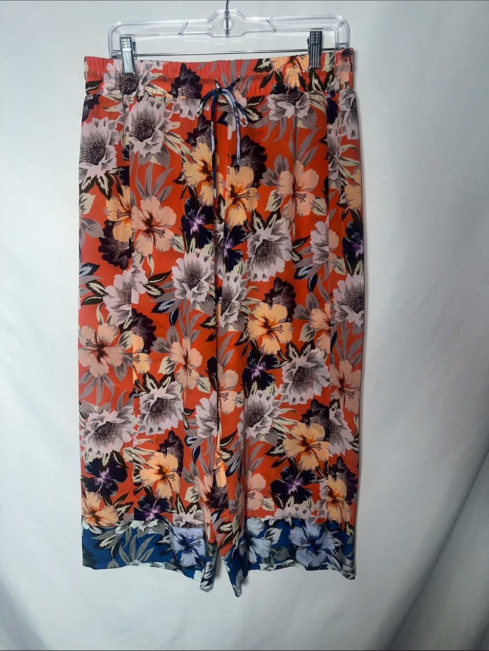 Johnny Was Jade poonam Orange Floral Cropped Pants with Blue Hem